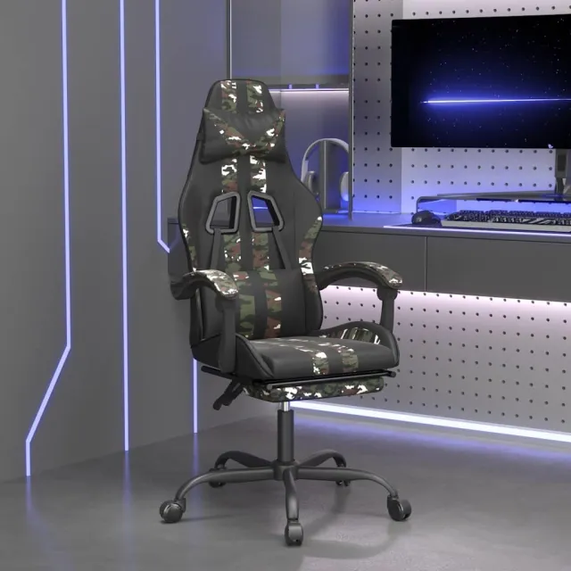 vidaXL Gamestoel draaibaar met voetensteun kunstleer zwart en grijs, foto 2