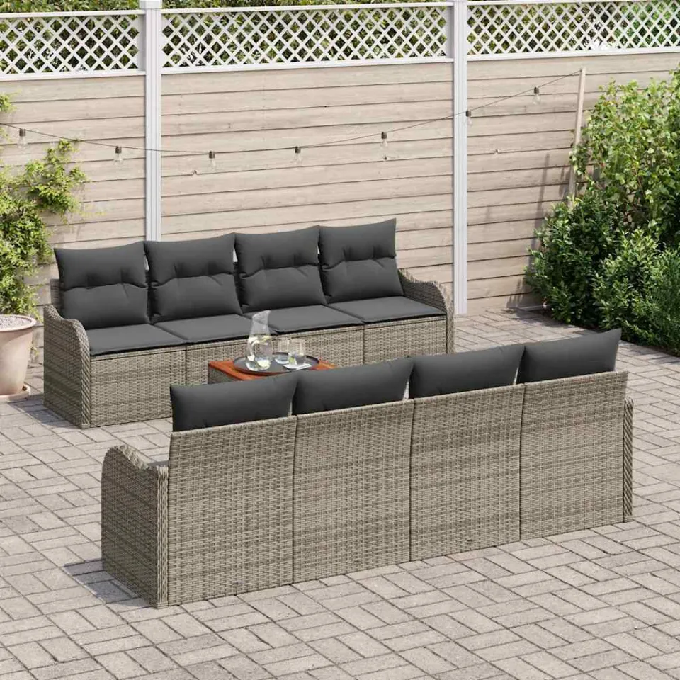 vidaXL Tuinbankenset 9 st Grijs poly rattan, foto 3