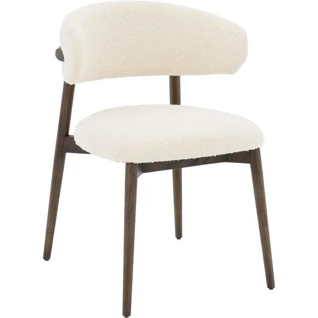 Goossens Eetkamerstoel Diede Met Massief Houten Frame - Beige - Stof - Zonder Armleuning boucle beige