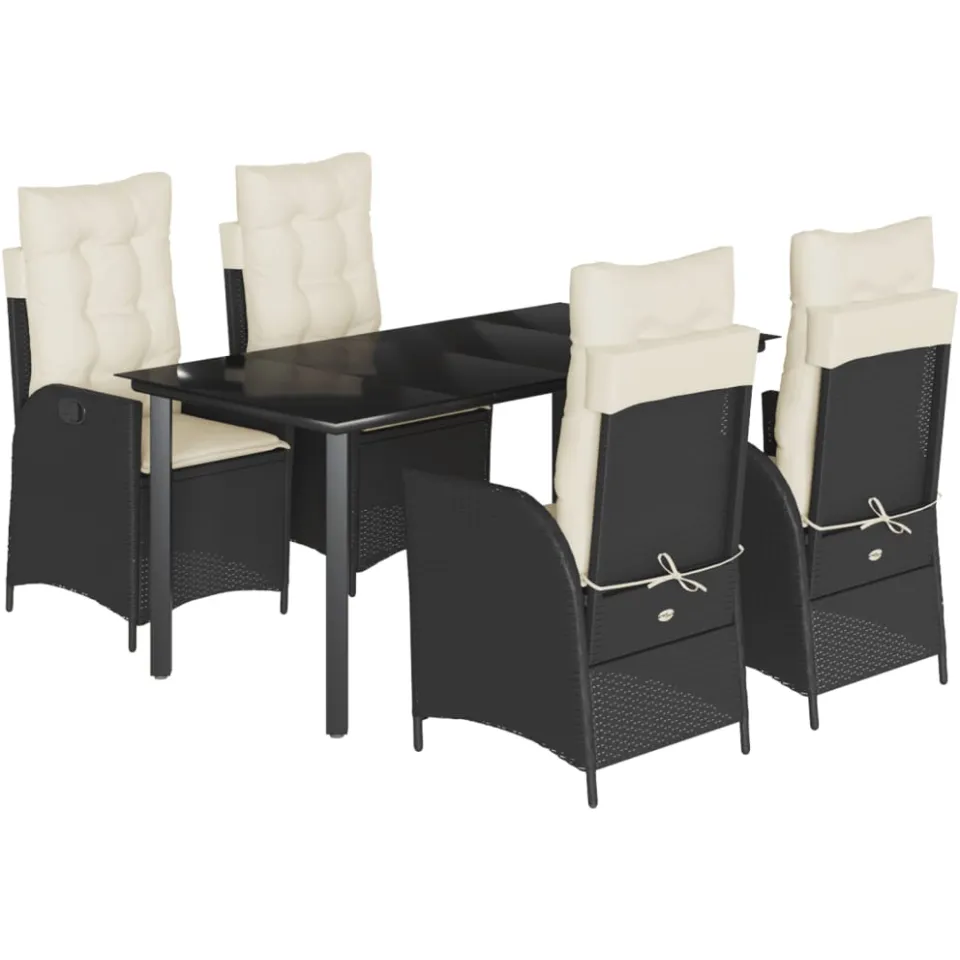 vidaXL 5-delige Tuinset met kussens poly rattan zwart, foto 3