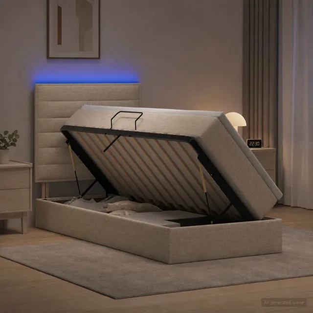 vidaXL LED Opslagbed met Matras Crèmekleurig 90 x 200 cm Stof