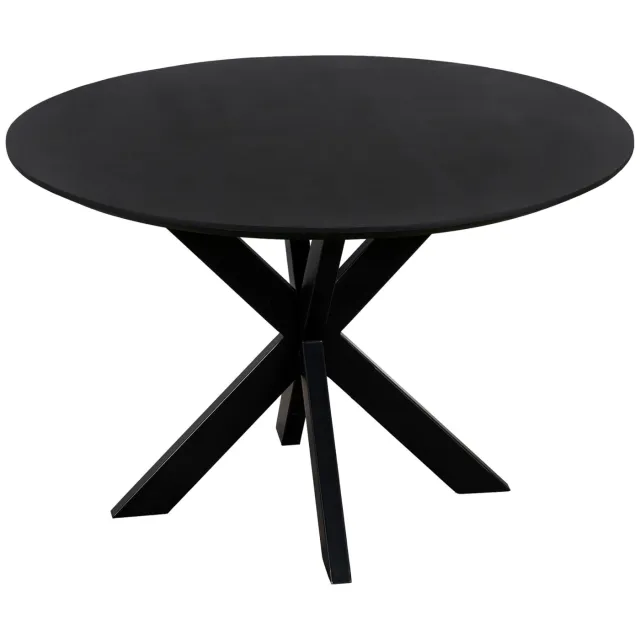 QUVIO Eettafel Sofia - Rond - Ø120 - Stalen kruispoot - FSC-gecertificeerd mangohout - Zwart