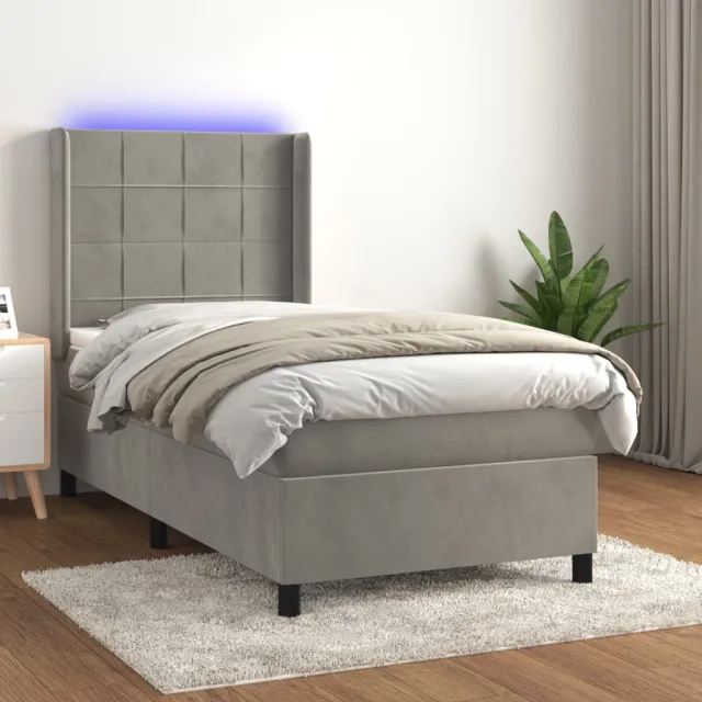 vidaXL Boxspring met matras en LED fluweel lichtgrijs 90x190 cm grijs
