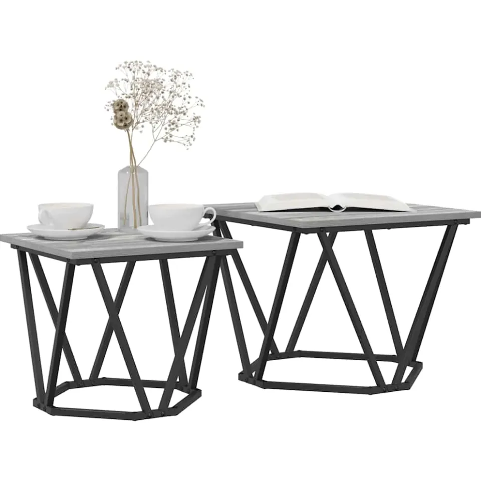 vidaXL Bijzettafelset 2 st Grijs Sonoma 50 x 50 x 40 cm