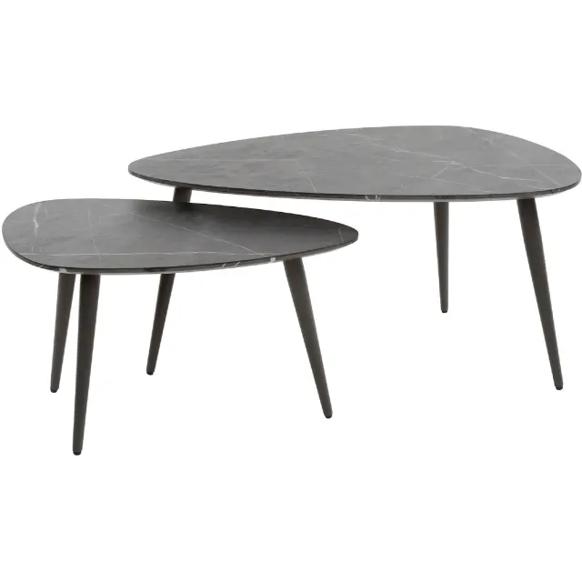Nest of Nora Salontafel set Jorin - Peervormig set van 2 - Moderne bijzettafel - Keramieklook - Grafiet Grijs