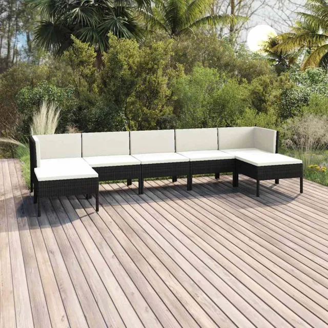 vidaXL 7-delige Loungeset met kussens poly rattan zwart, foto 2