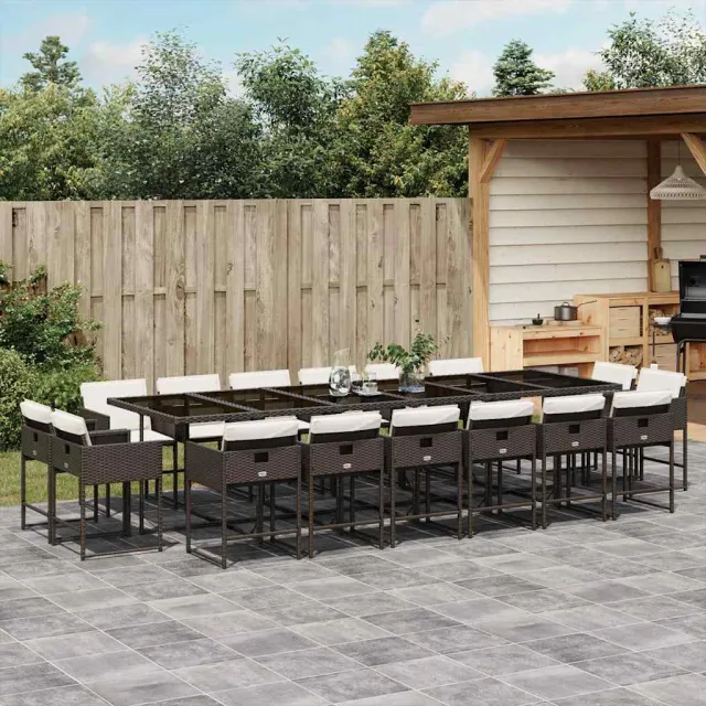 vidaXL 17-delige Tuinset met kussens poly rattan zwart