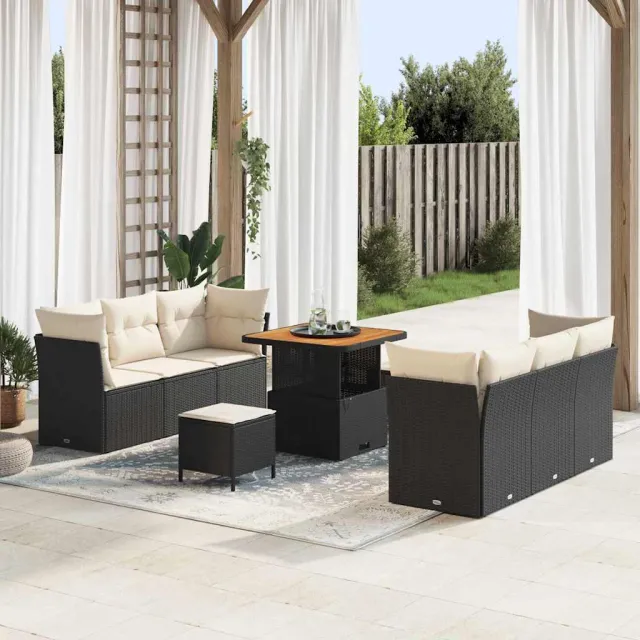 vidaXL Tuin Sofa Set 9 st Zwart poly rattan, foto 2