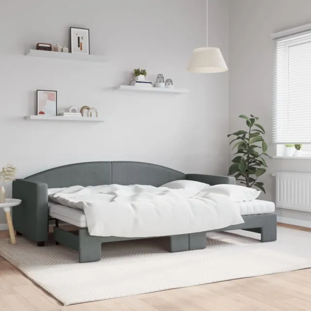 vidaXL Slaapbank onderschuifbed matrassen 80x200 cm stof donkergrijs grijs