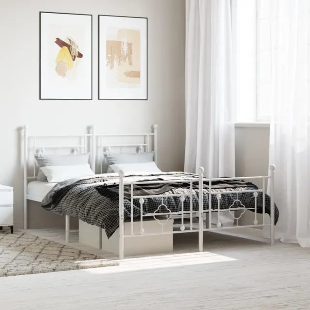 vidaXL Bedframe met hoofd- en voeteneinde metaal wit 140x190 cm