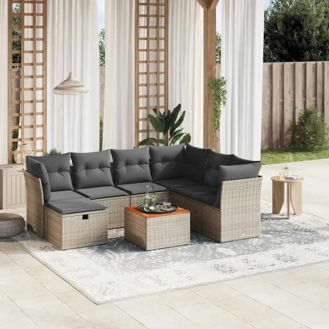 vidaXL 8-delige Loungeset met kussens poly rattan grijs, foto 2