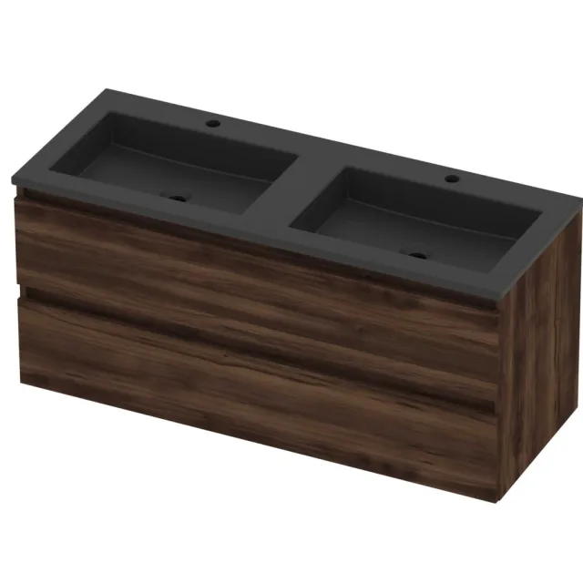 Basic-Line Aura 46 Badmeubelset Acryl 120x46x54 cm A46MZEBA120D2 Barista Oak Mat Zwart