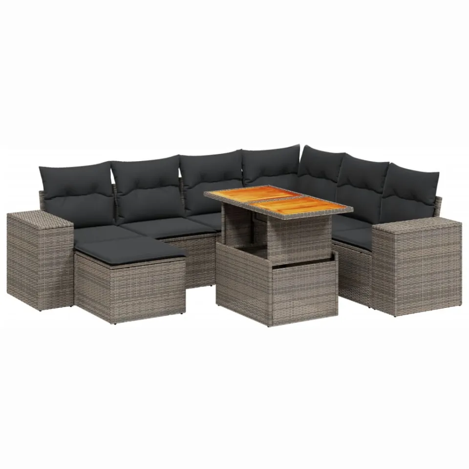 vidaXL 8-delige Loungeset met kussens poly rattan grijs, foto 3