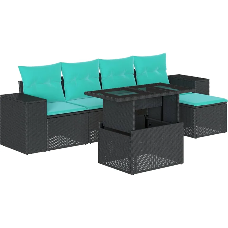 vidaXL 6-delige tuinbankset met kussens van zwart polyrotan, foto 3