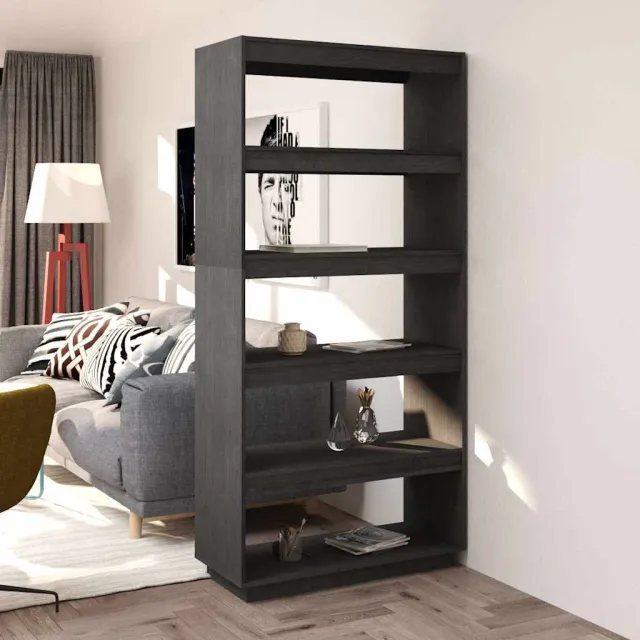 vidaXL Boekenkast/kamerscherm 80x35x167 cm massief grenenhout grijs, foto 2