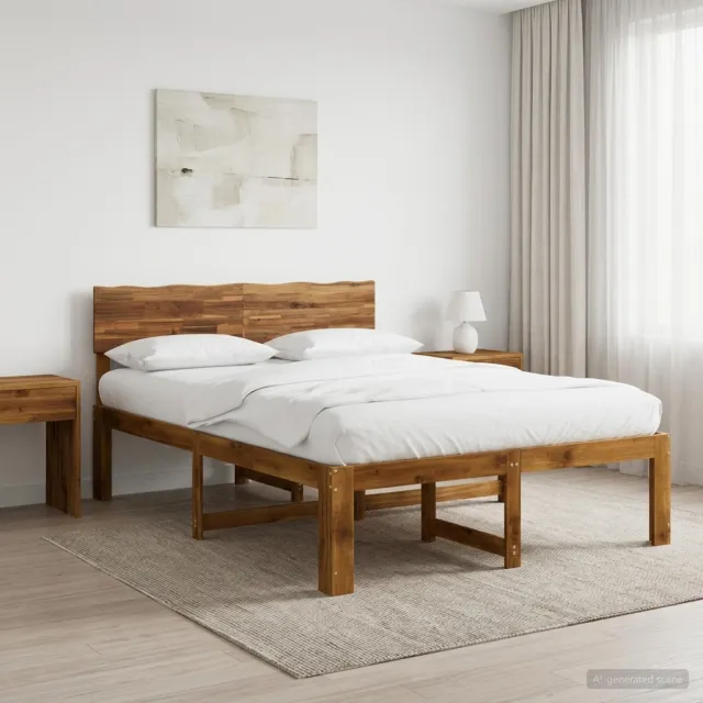 vidaXL Tweepersoonsbed met hoofdeinde ROSTOCK Naturel 150 x 200 cm Bruin