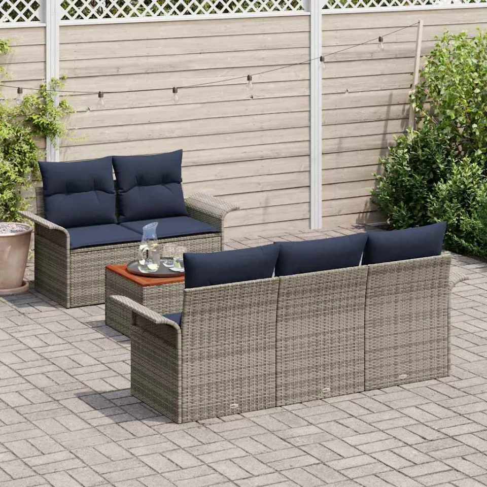 vidaXL Tuinbankenset 6 st Grijs poly rattan, foto 3