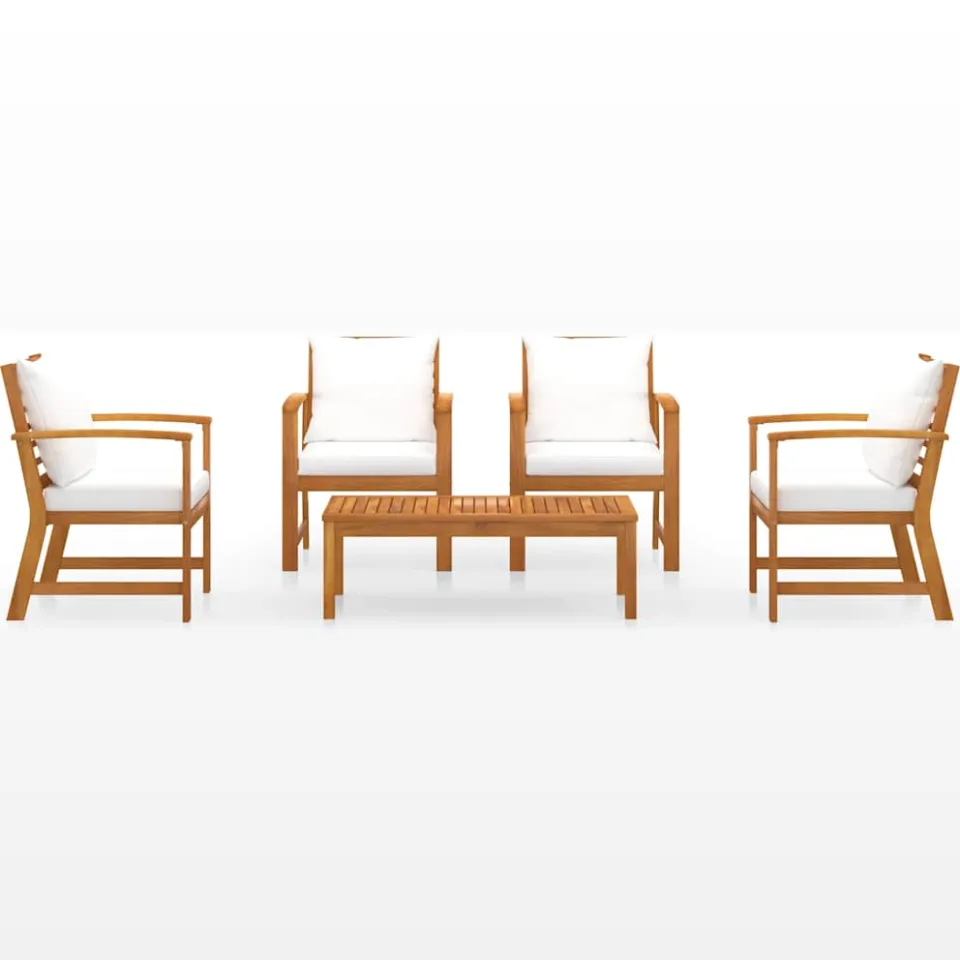 vidaXL 5-delige Loungeset met kussens massief acaciahout crème, foto 3