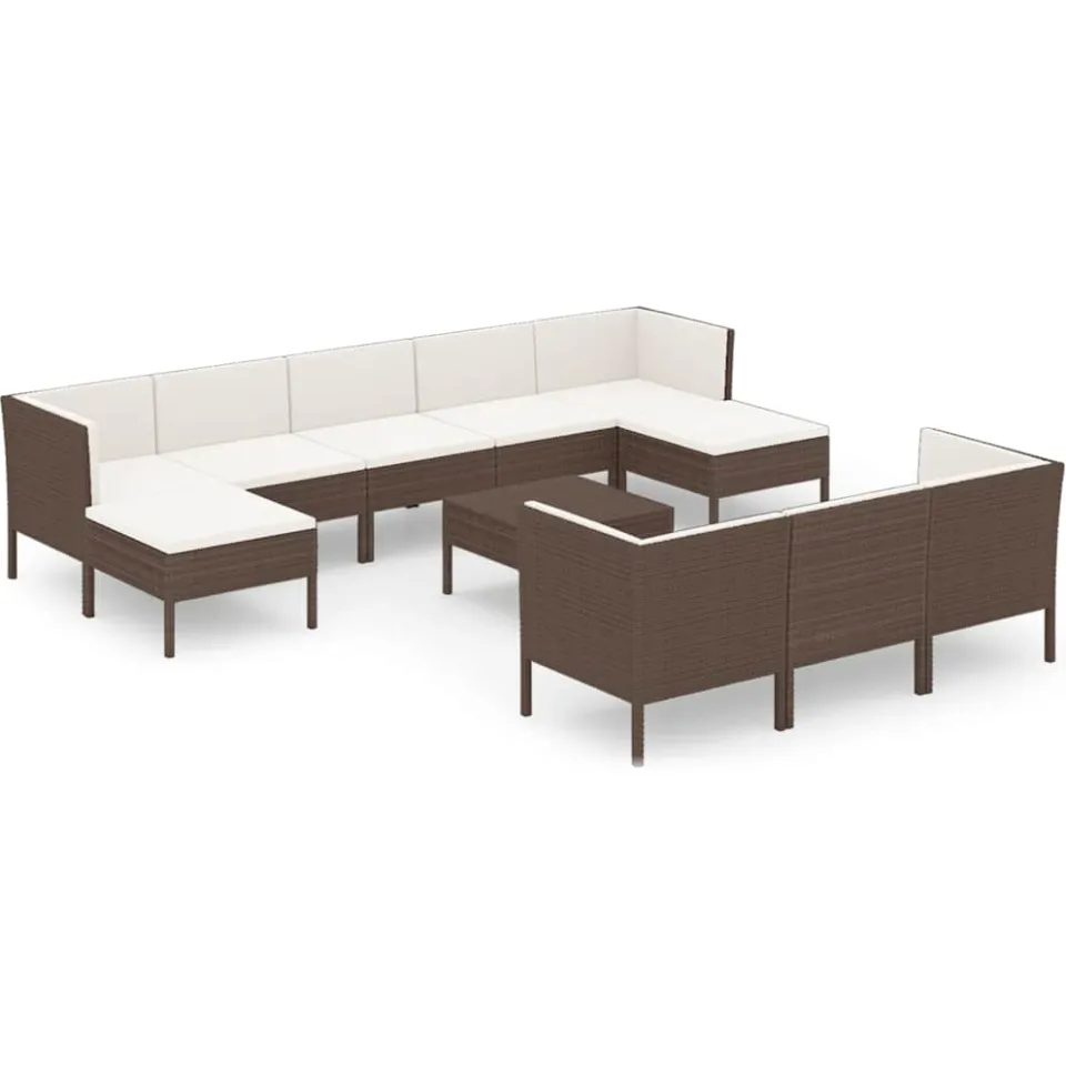 vidaXL 11-delige Loungeset met kussens poly rattan bruin, foto 3