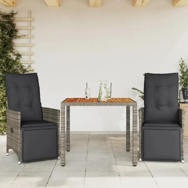 vidaXL 3-delige Bistroset met kussens poly rattan grijs, foto 2
