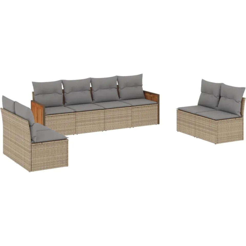 vidaXL 8-delige Loungeset met kussens poly rattan beige, foto 3