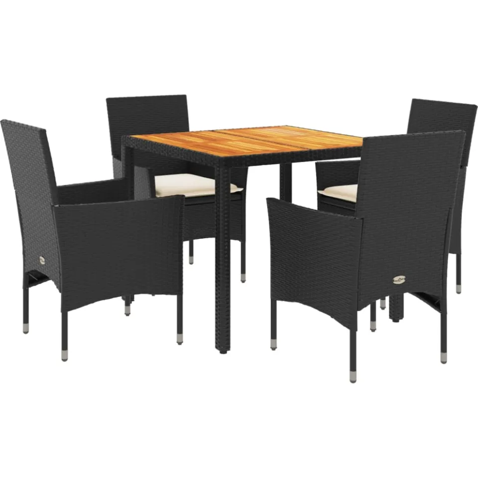 vidaXL 5-delige Tuinset met kussens poly rattan en acaciahout zwart, foto 3