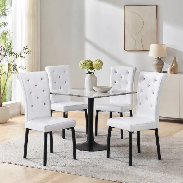 COVREO Eetkamerstoel 101 x 42 cm - set van 2, kunstleer, metalen onderstel, wit en zwart