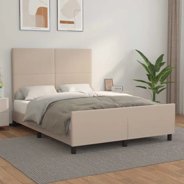 vidaXL Bedframe met hoofdbord kunstleer cappuccinokleurig 140x200 cm Bruin