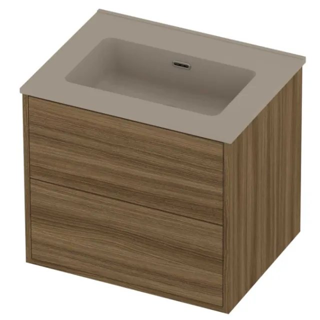 Proline Tribute Badmeubelset Porselein 2 Laden 60x46x54 cm Mat Crème Cotton Caramel Walnut Houtlook