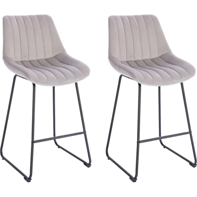 Lina Vegas Barstoel Licht Grijs - Set van 2 - Velvet - Barkrukken Licht Grijs2