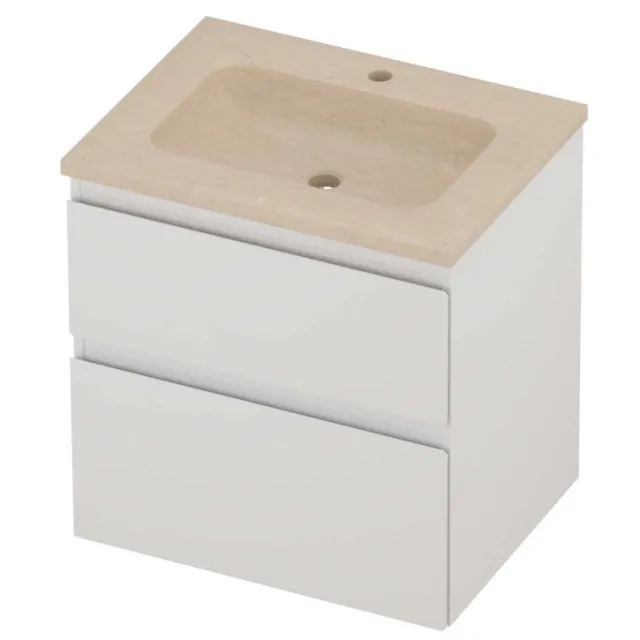 Proline Rollo Badmeubelset Hardsteen Elegant 1 Kraangat 60x46x62 cm Sand Stone Glans Wit