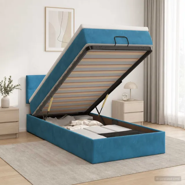 vidaXL Ottoman bed met matras Donkerblauw 90 x 200 cm Fluweel