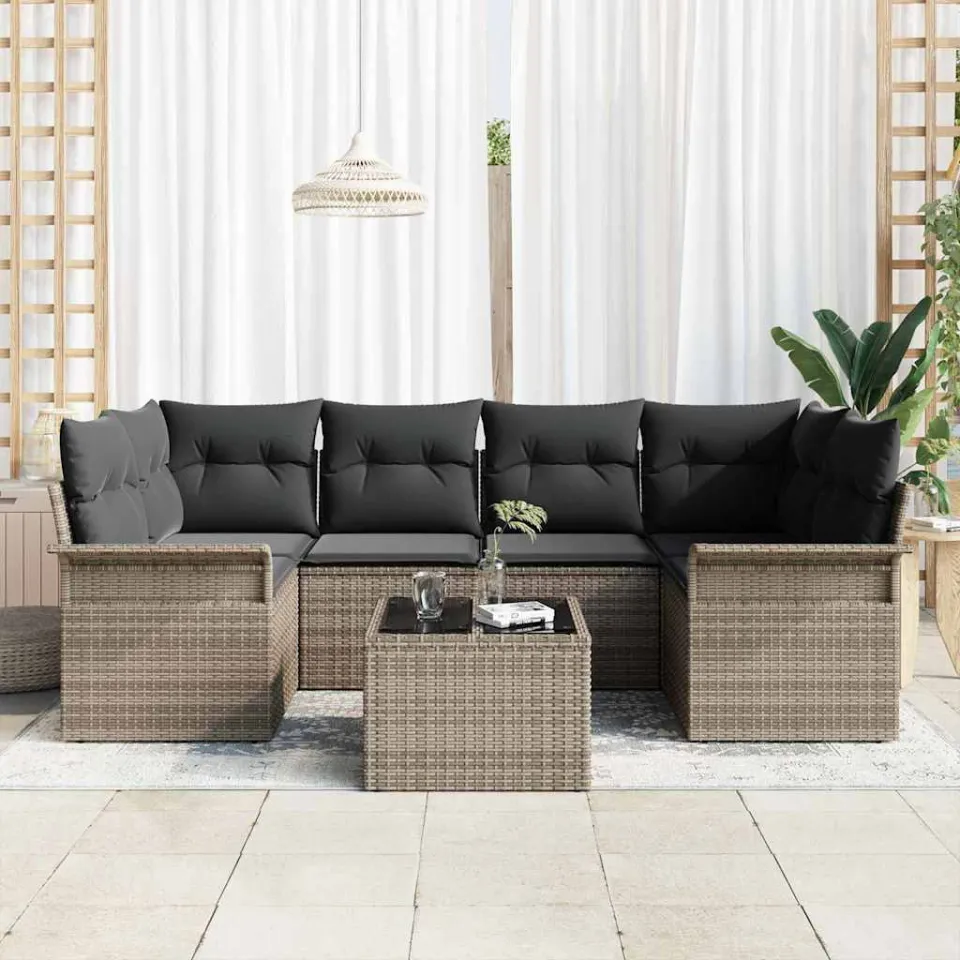 vidaXL Tuin Sofa Set 7 st Grijs poly rattan, foto 3