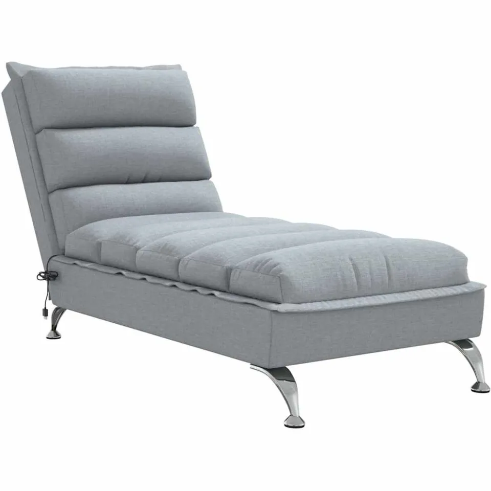 vidaXL Massage chaise longue met kussens stof lichtgrijs