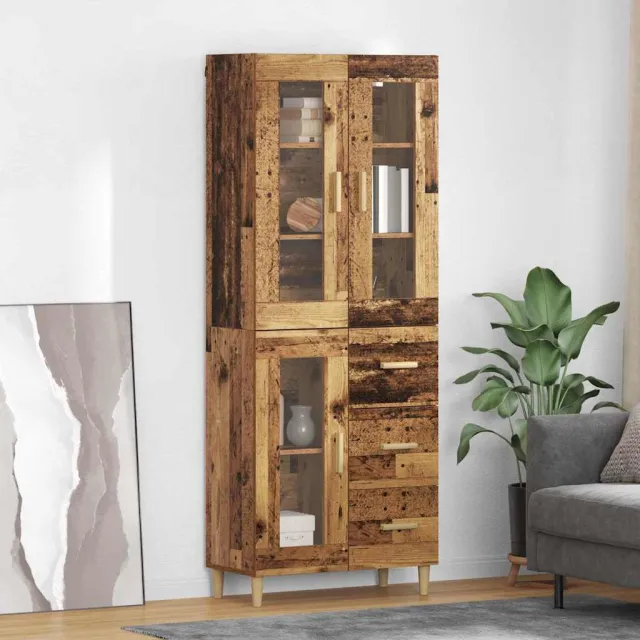 vidaXL Hoge kast Oud Hout 69,5 x 34 x 180 cm Bewerkt hout Bruin