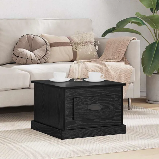 vidaXL Salontafel Zwart Eiken 50 x 50 x 35 cm Bewerkt hout, foto 2