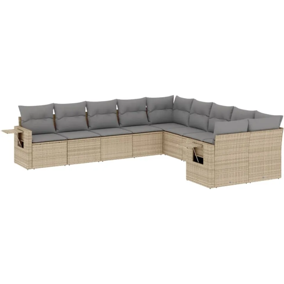 vidaXL 10-delige Loungeset met kussens poly rattan beige, foto 3