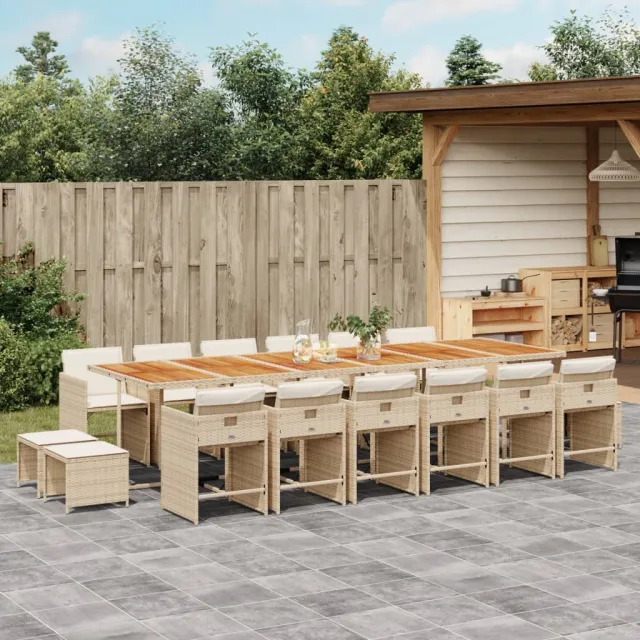 vidaXL 17-delige Tuinset met kussens poly rattan beige, foto 2