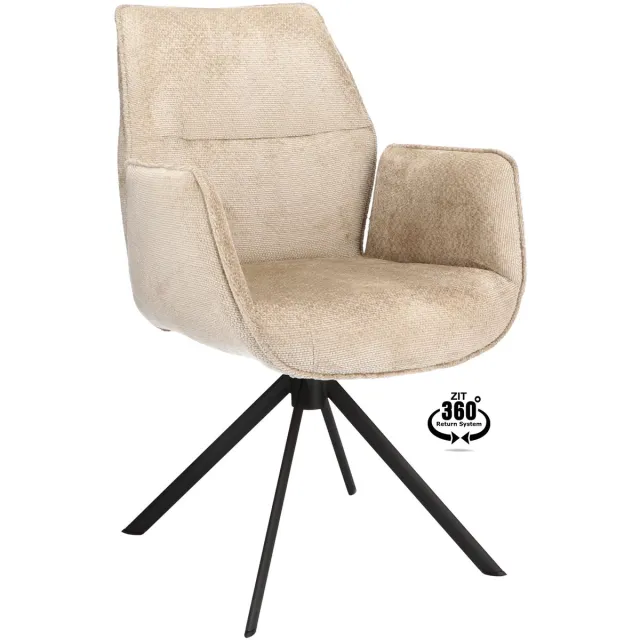 Icon Living Armstoel Lux - Stof Movie Desert - Leg Black 360° Return-System Creme