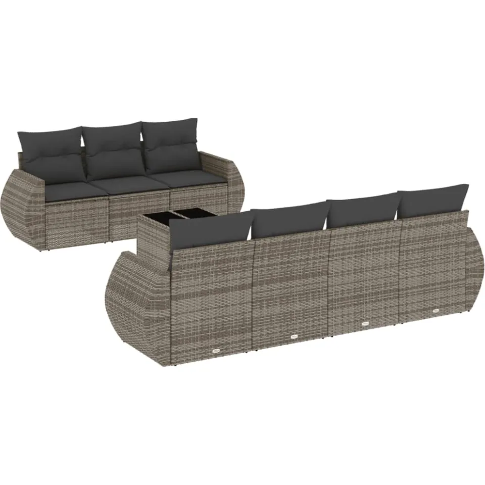 vidaXL 8-delige Loungeset met kussens poly rattan grijs, foto 3