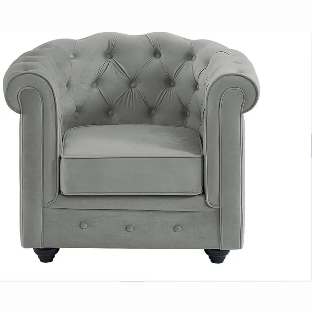 Vente-unique Fauteuil CHESTERFIELD - velours - lichtgrijs