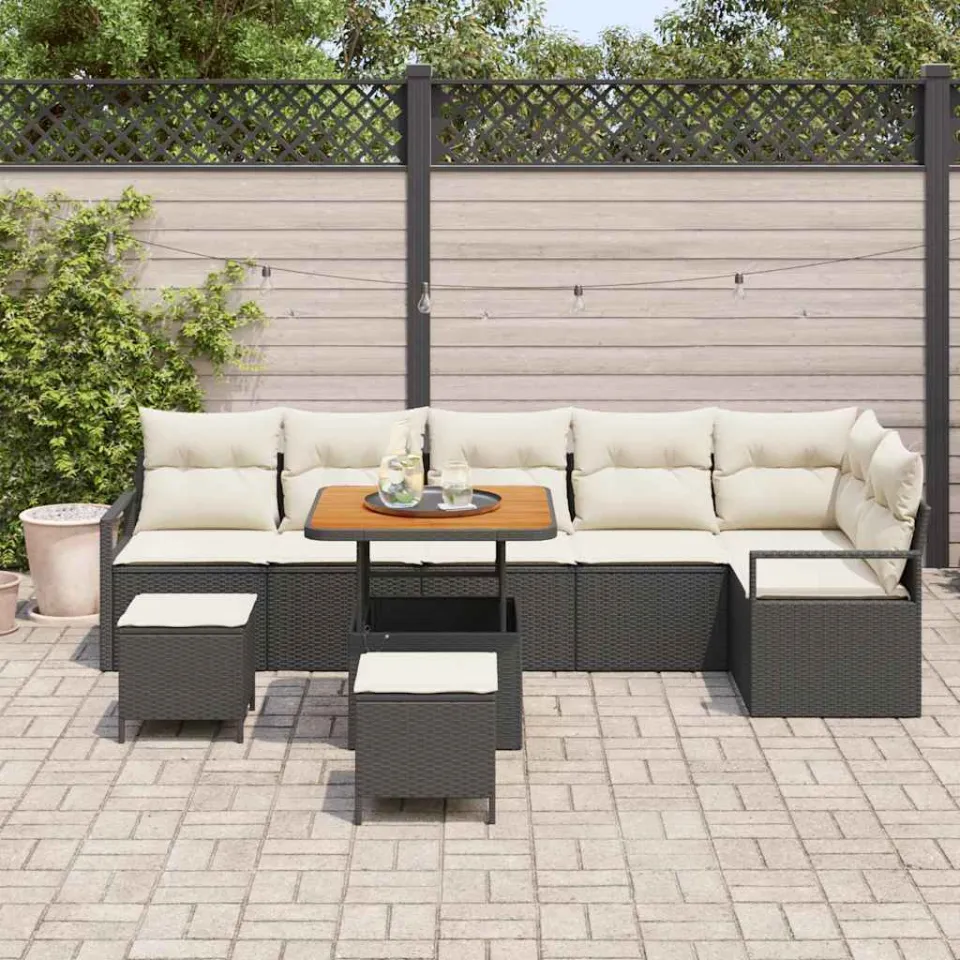 vidaXL Tuin Sofa Set 9 st Zwart Poly riet, foto 3