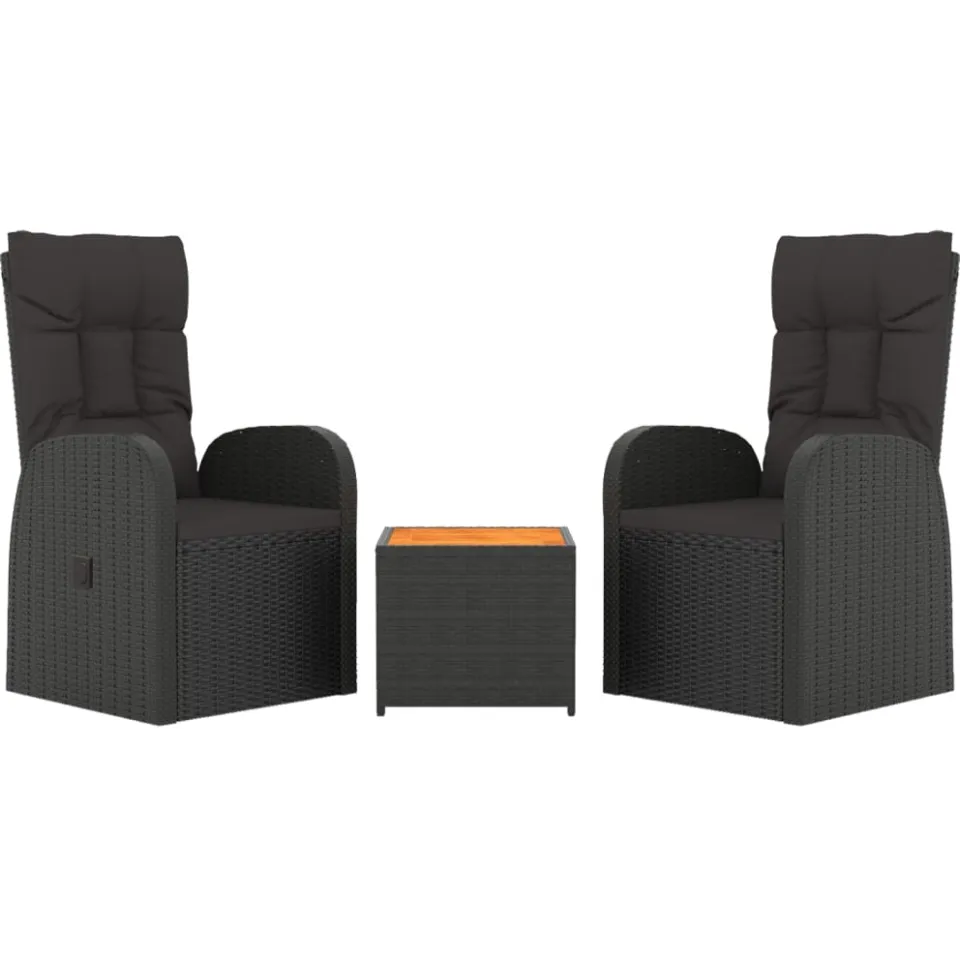 vidaXL 3-delige Loungeset poly rattan en massief acaciahout zwart