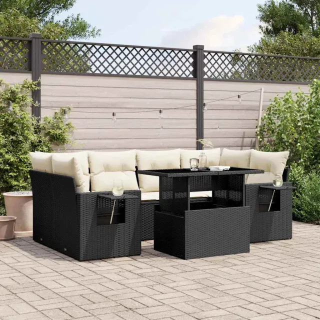 vidaXL 7-delige Loungeset met kussens poly rattan zwart, foto 2