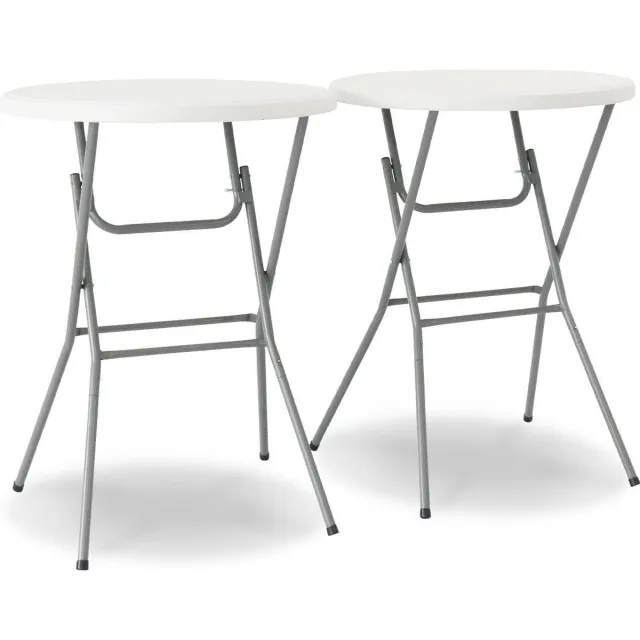 sweeek Set van 2 hoge receptietafels – gala – statafels, opklapbaar, ø80 cm x 110 cm Wit