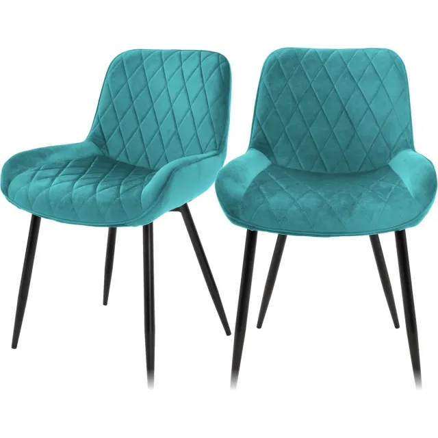 ml-design Set van 2 Eetkamerstoelen Eetkamerstoel met Rugleuning en Armleuningen, Turquoise, Fluwelen Zitting, Metalen Poten, Keukenstoelen Woonkamerstoelen Stoel met Stoelbekleding