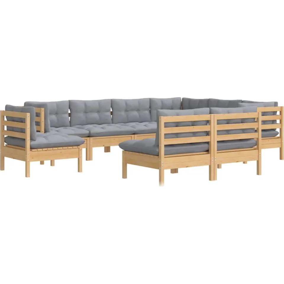vidaXL 9-delige Loungeset met grijze kussens massief grenenhout grijs, foto 2