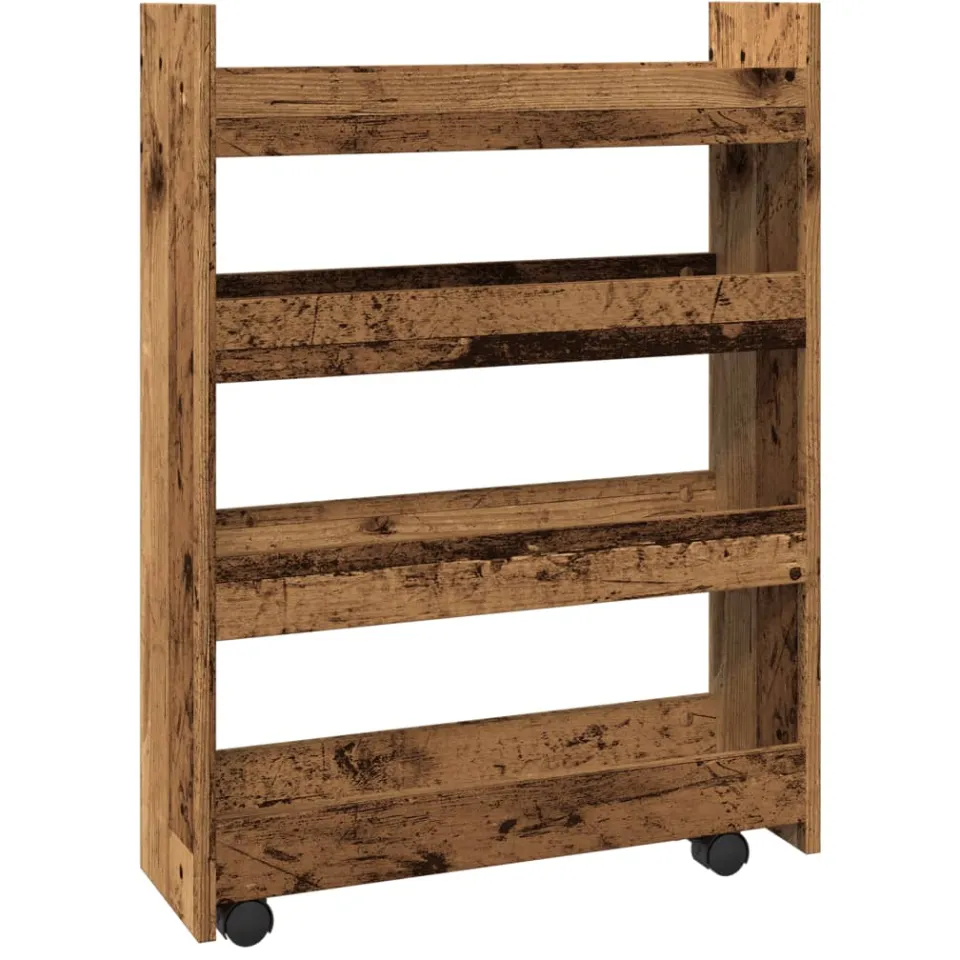 vidaXL Opbergtrolley smal 4-laags bewerkt hout oud houtkleurig bruin, foto 3