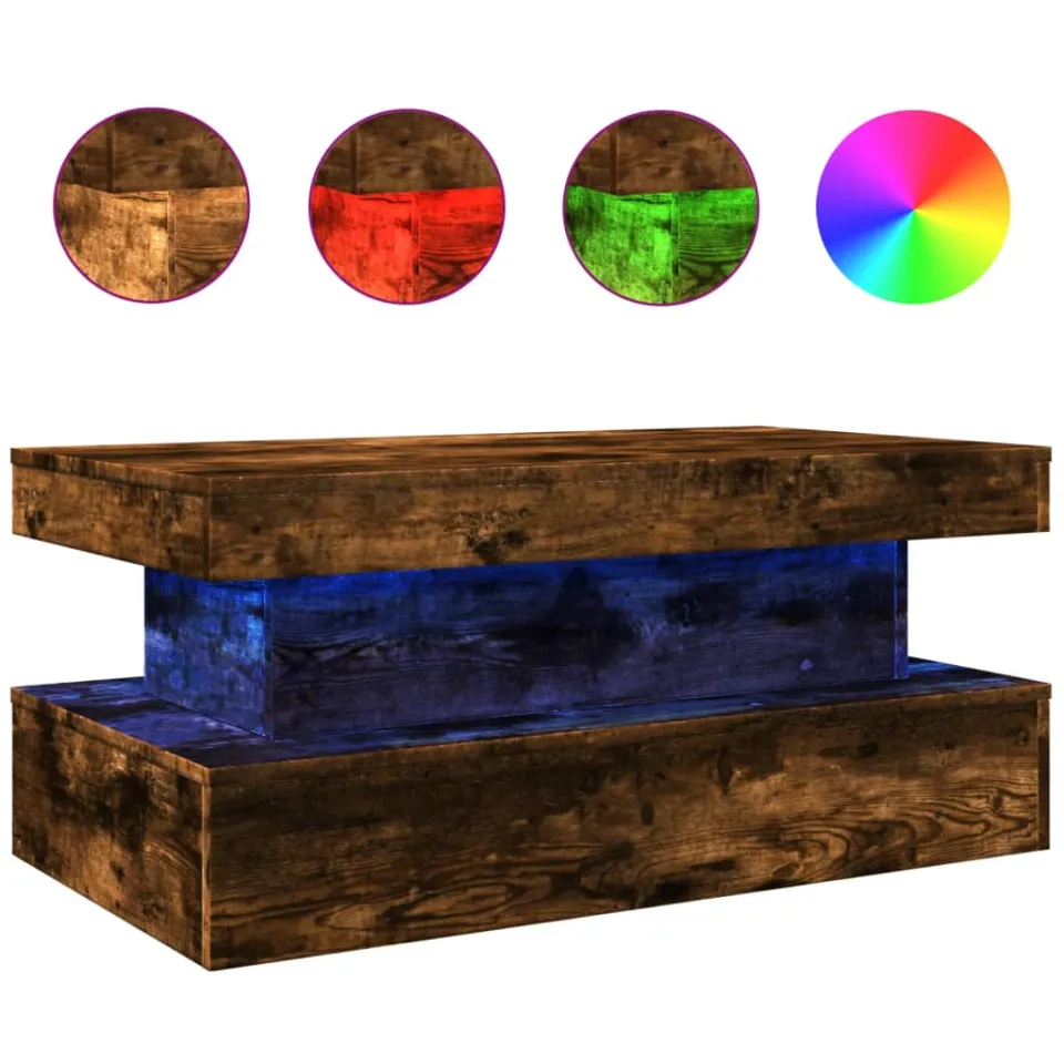 vidaXL Salontafel met LED-verlichting 90x50x40 cm gerookt eikenkleurig, foto 3