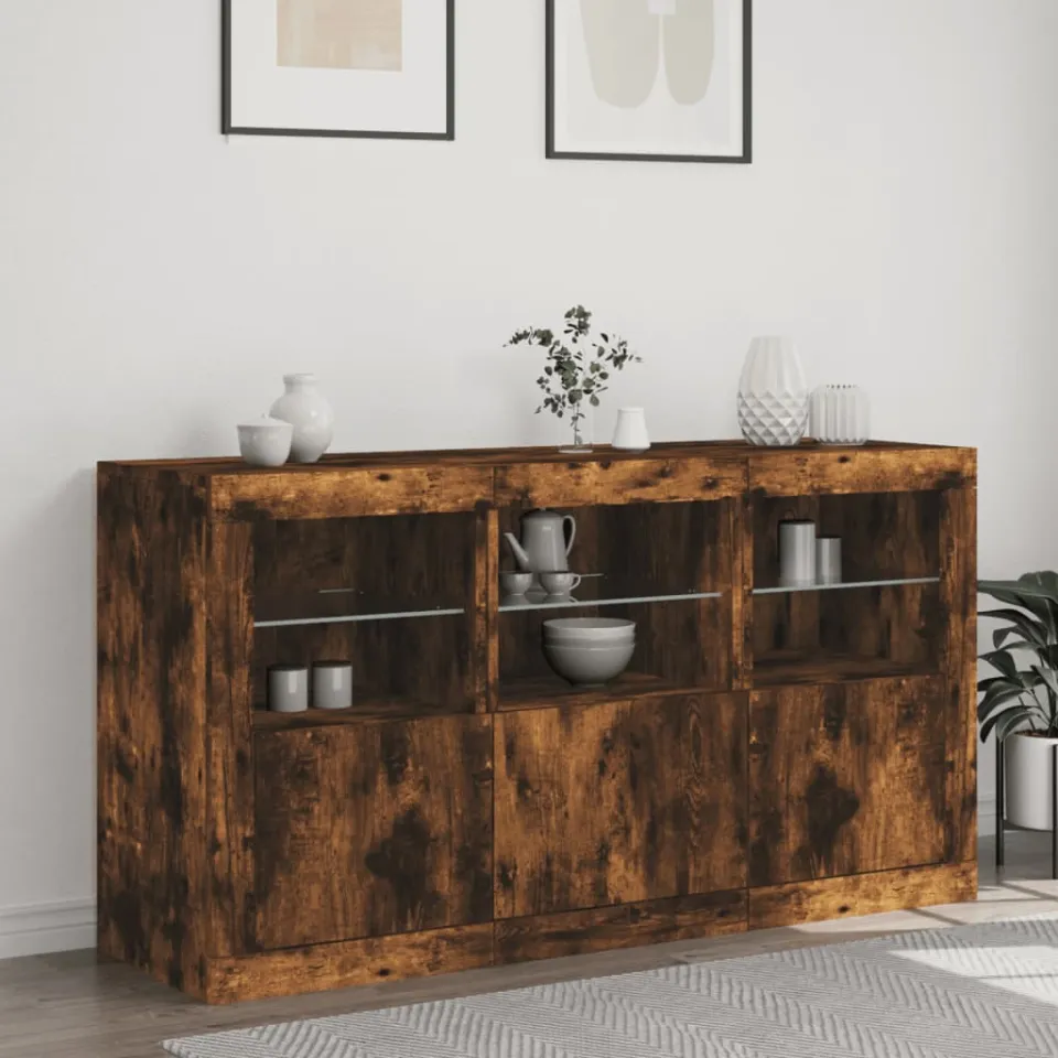vidaXL Dressoir met LED-verlichting 123x37x67 cm gerookt eikenkleurig, foto 2